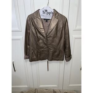B Collection Women's Bronze Metallic Leather Blazer Jacket XL Lapel Collar‎
